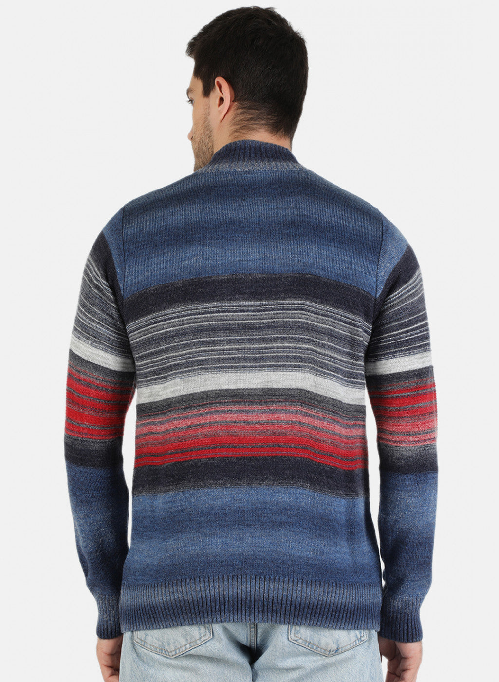 Men Blue Self Design Pullover