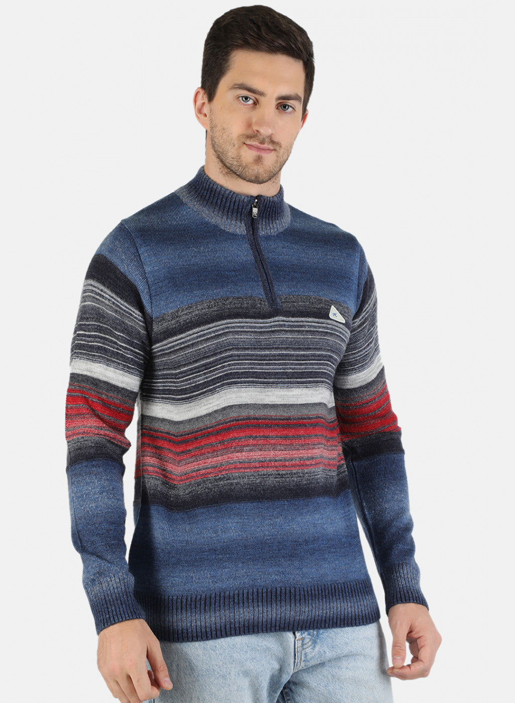 Men Blue Self Design Pullover