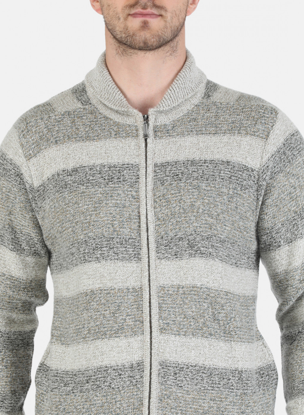 Men Beige Self Design Pullover