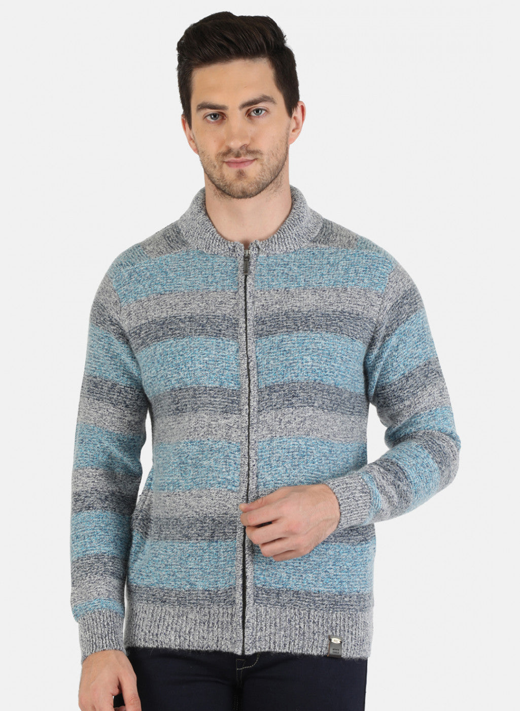 Men Grey Self Design Pullover