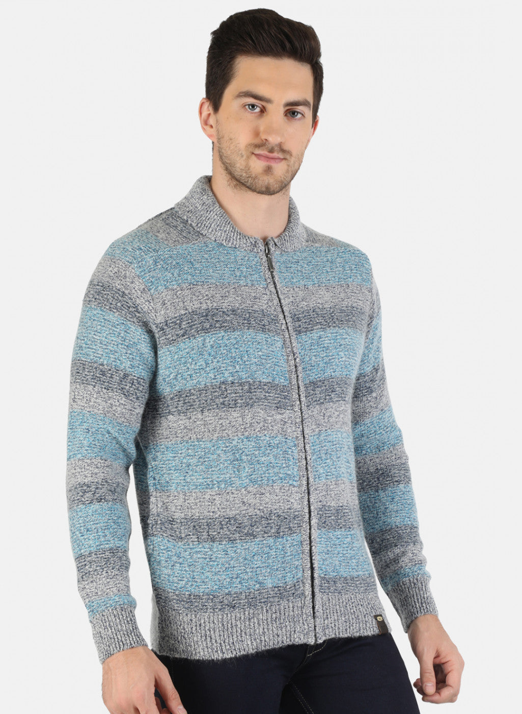 Men Grey Self Design Pullover