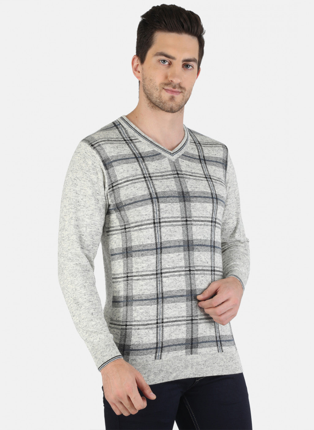 Men Grey Self Design Pullover