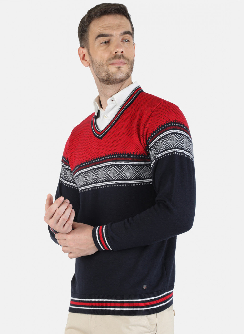 Men NAvy Blue Self Pullover