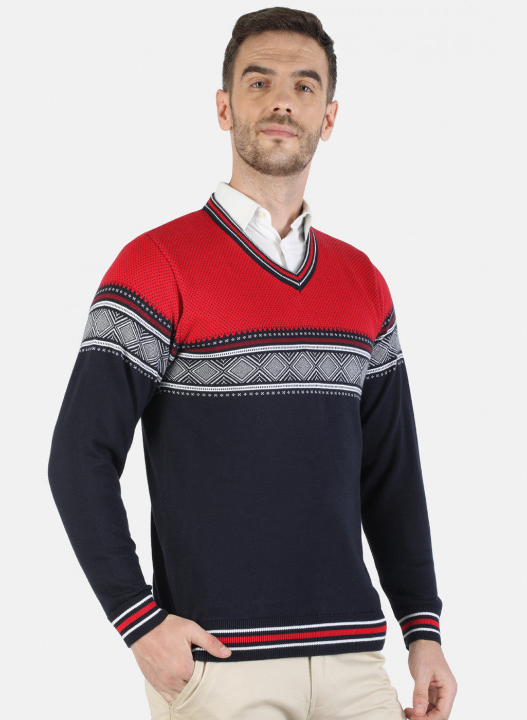 Men NAvy Blue Self Pullover