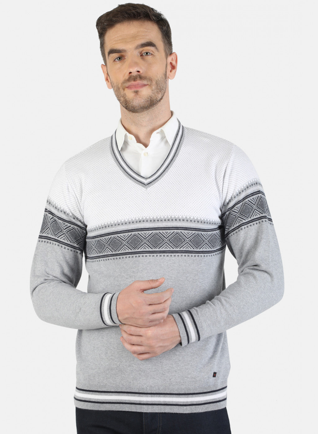 Men Grey Self Pullover