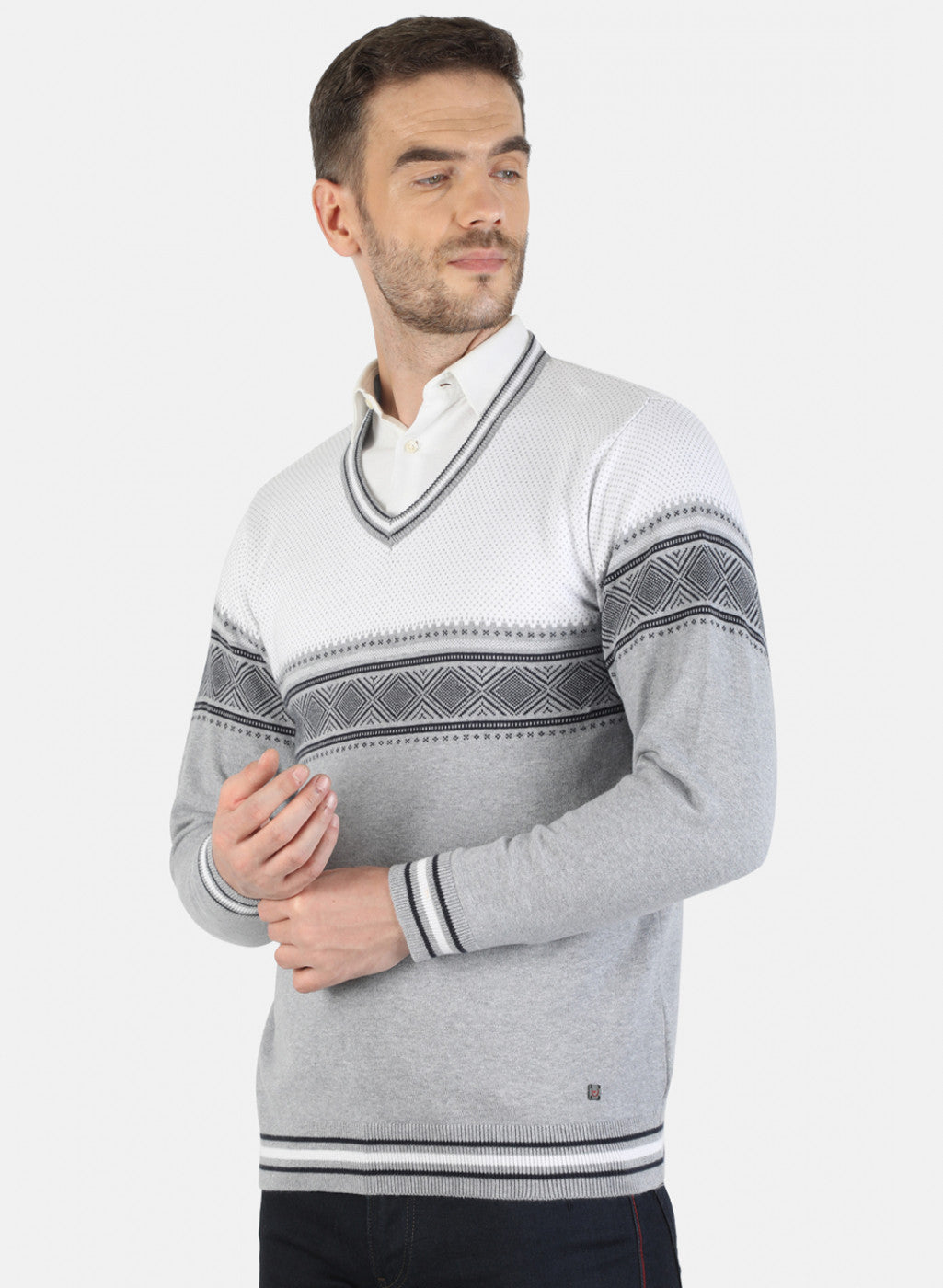 Men Grey Self Pullover