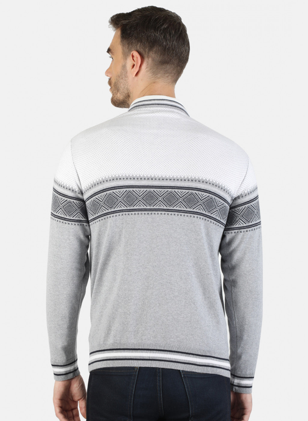 Men Grey Self Pullover