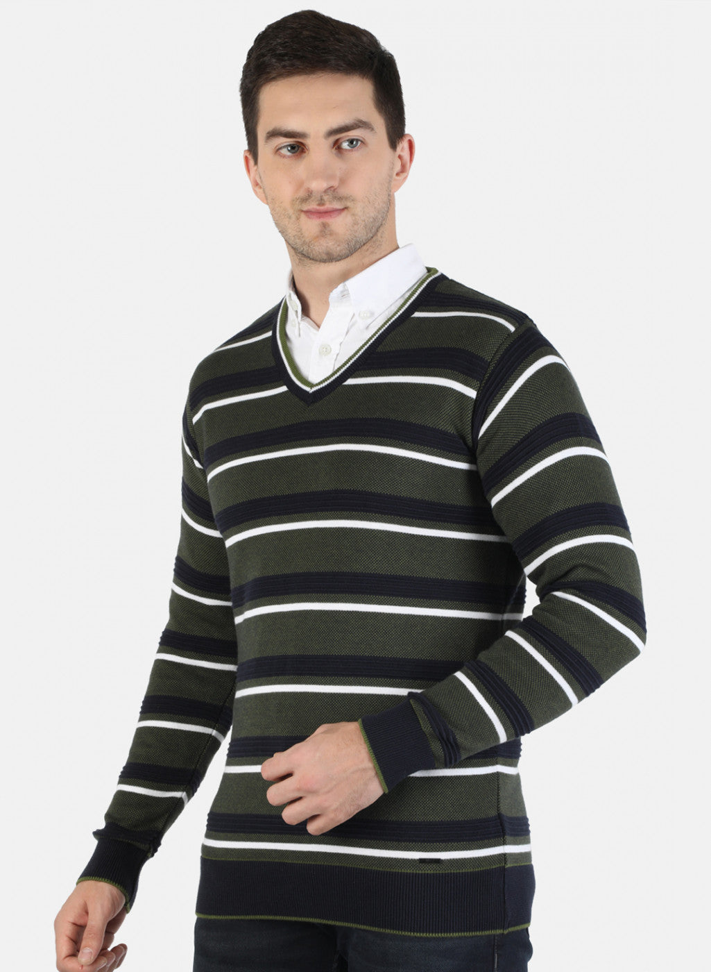 Men Green Self Pullover