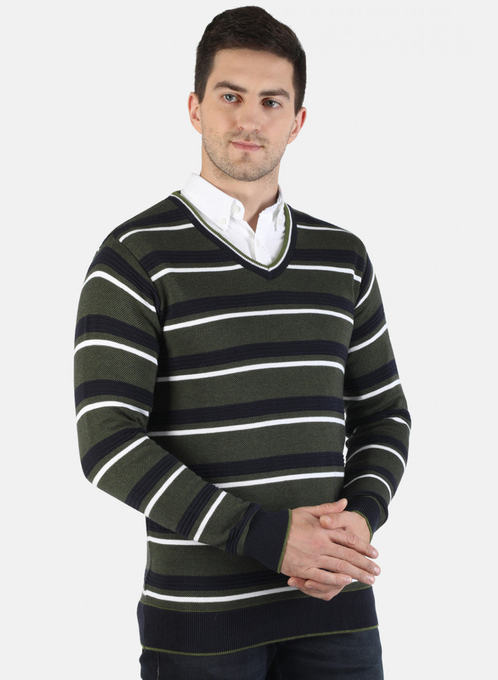 Men Green Self Pullover