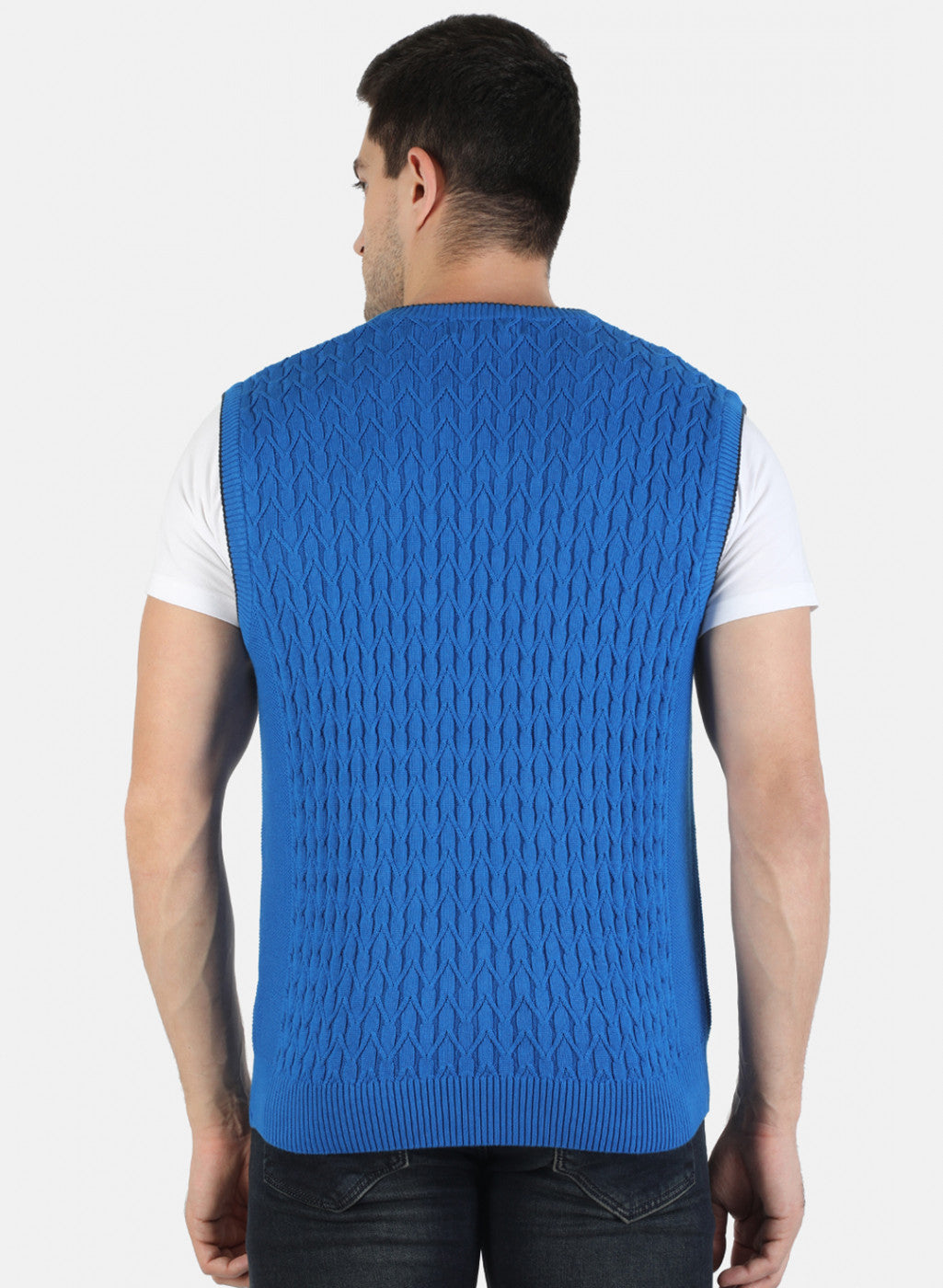 Men Blue Self Sweater