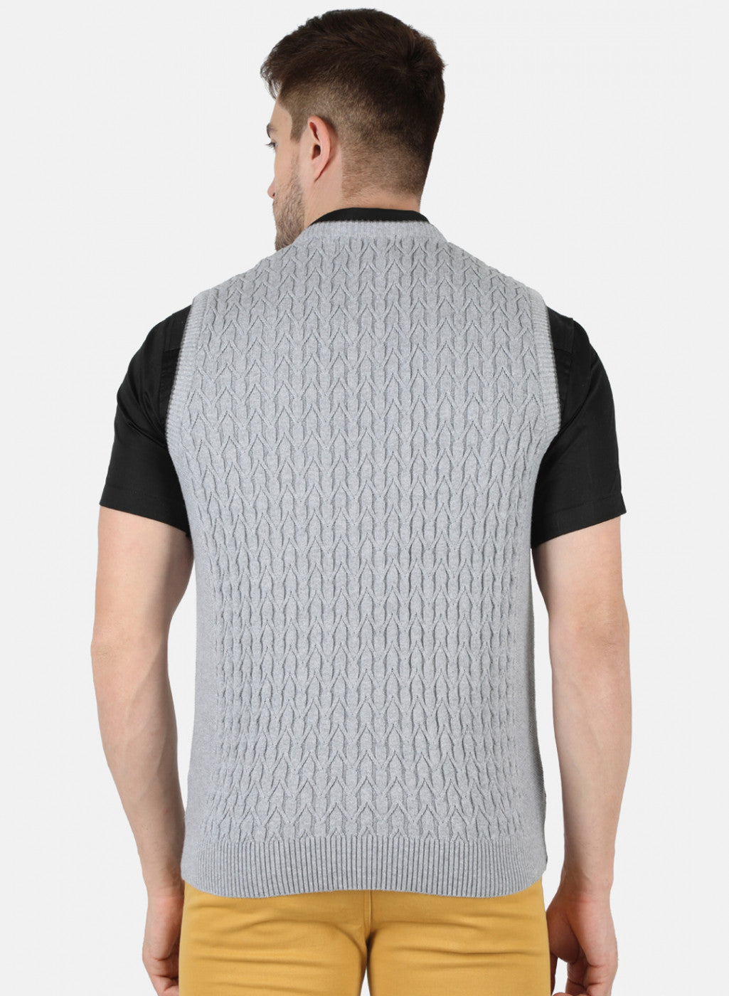 Men Grey Self Design Sweater