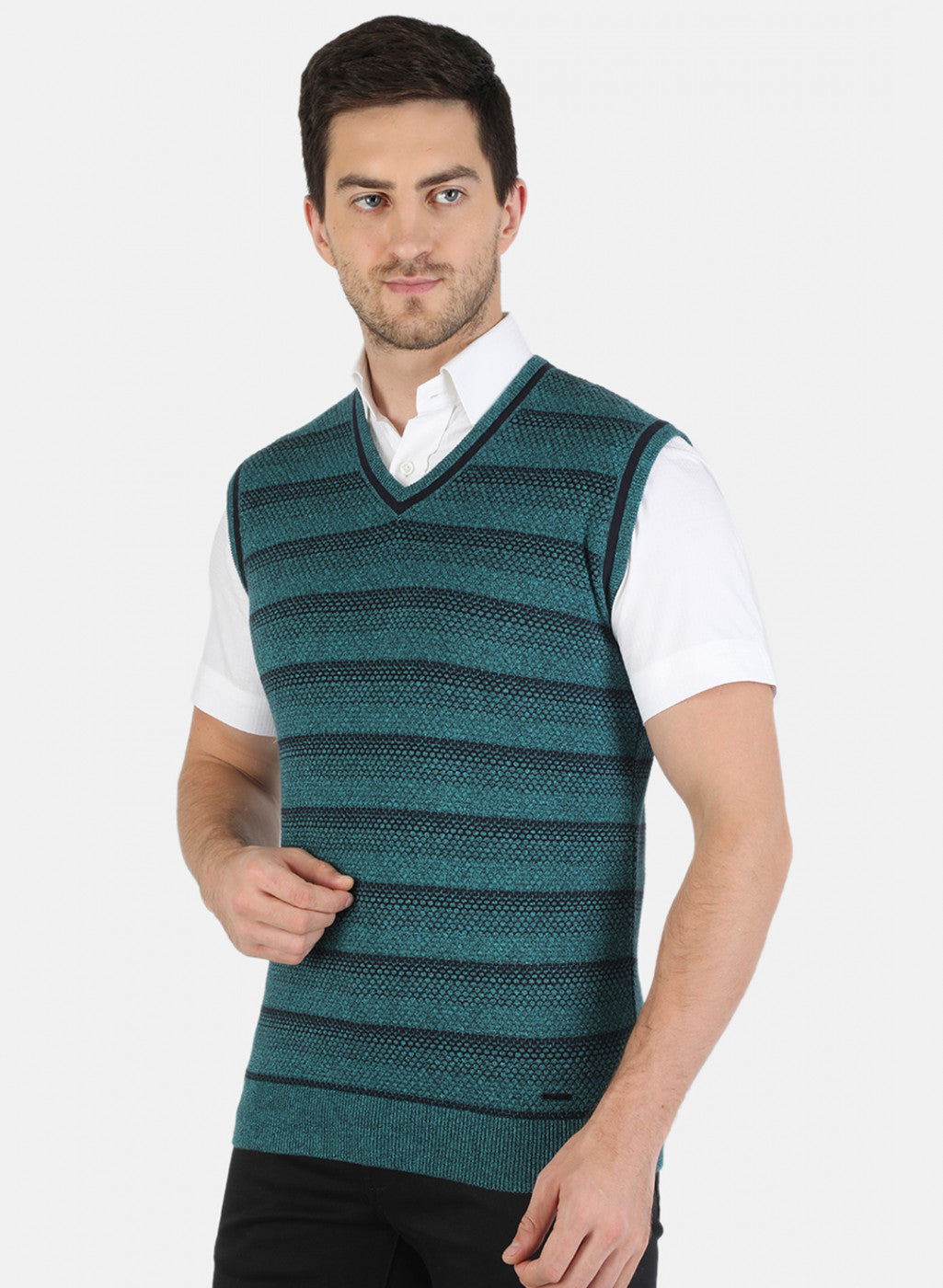 Men Green Self Design Sweater