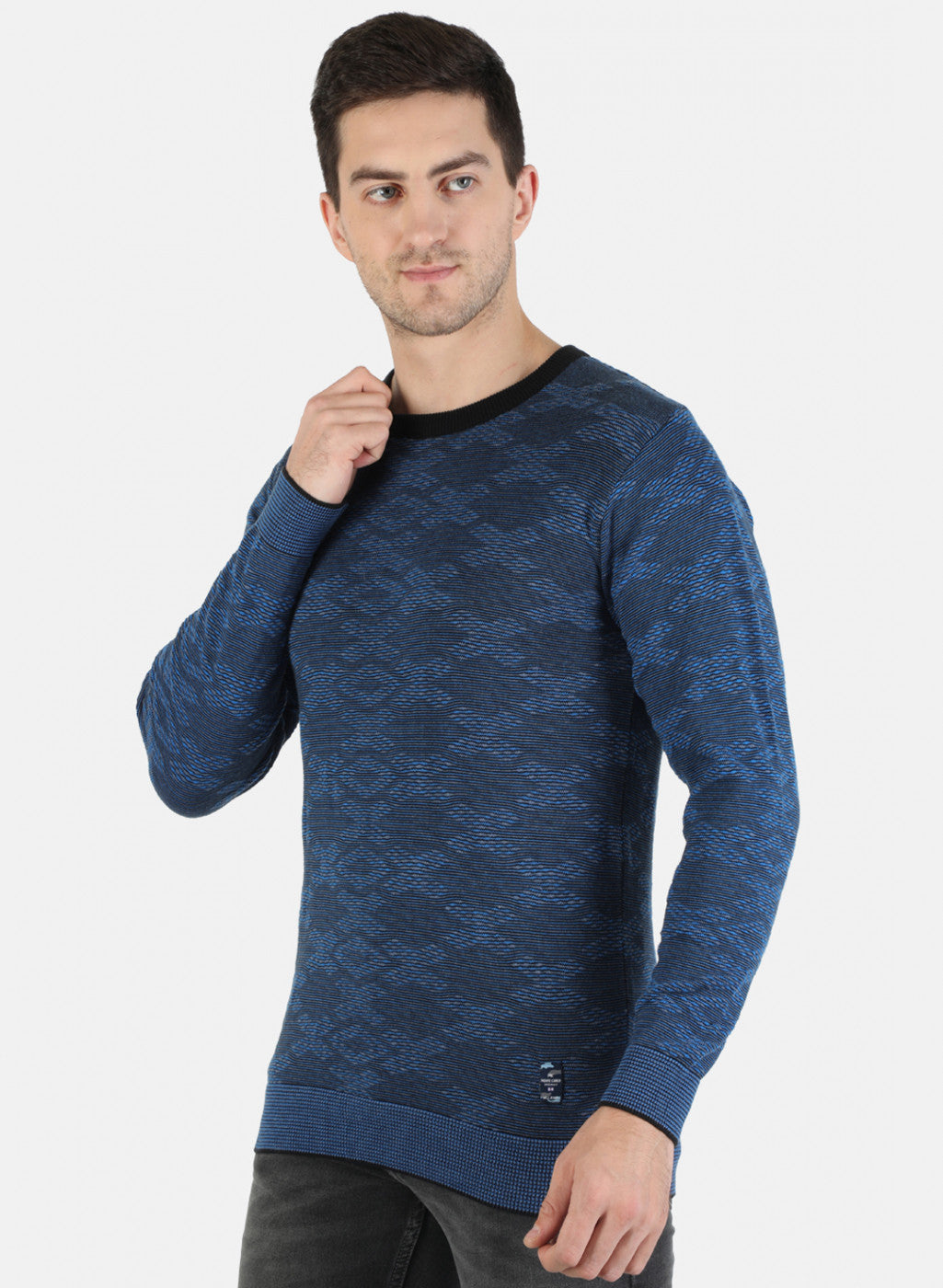 Men Blue Self Pullover