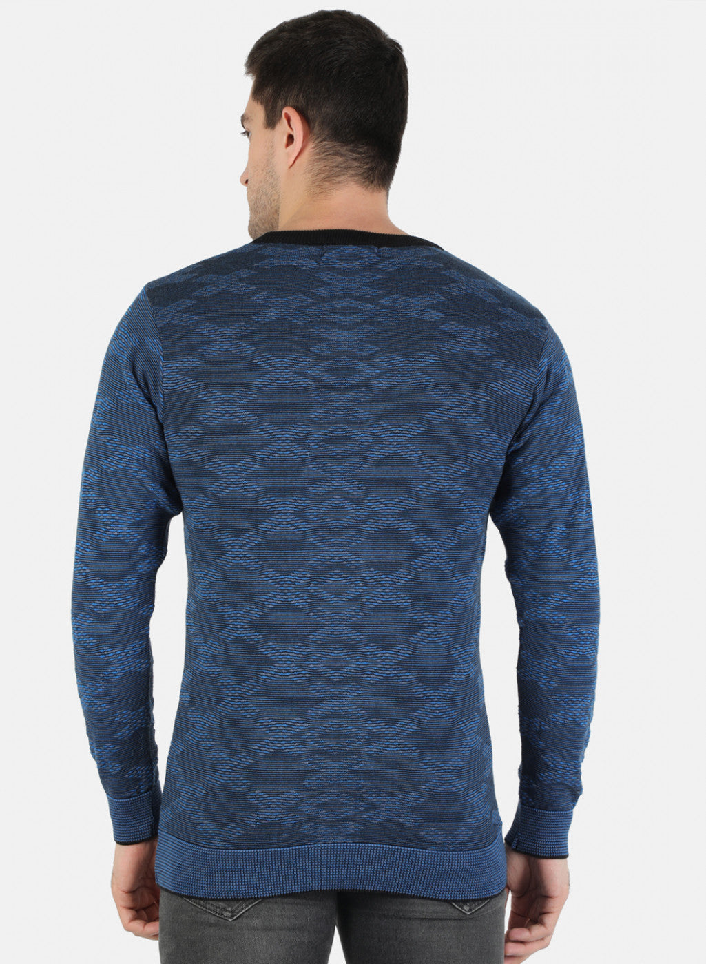 Men Blue Self Pullover