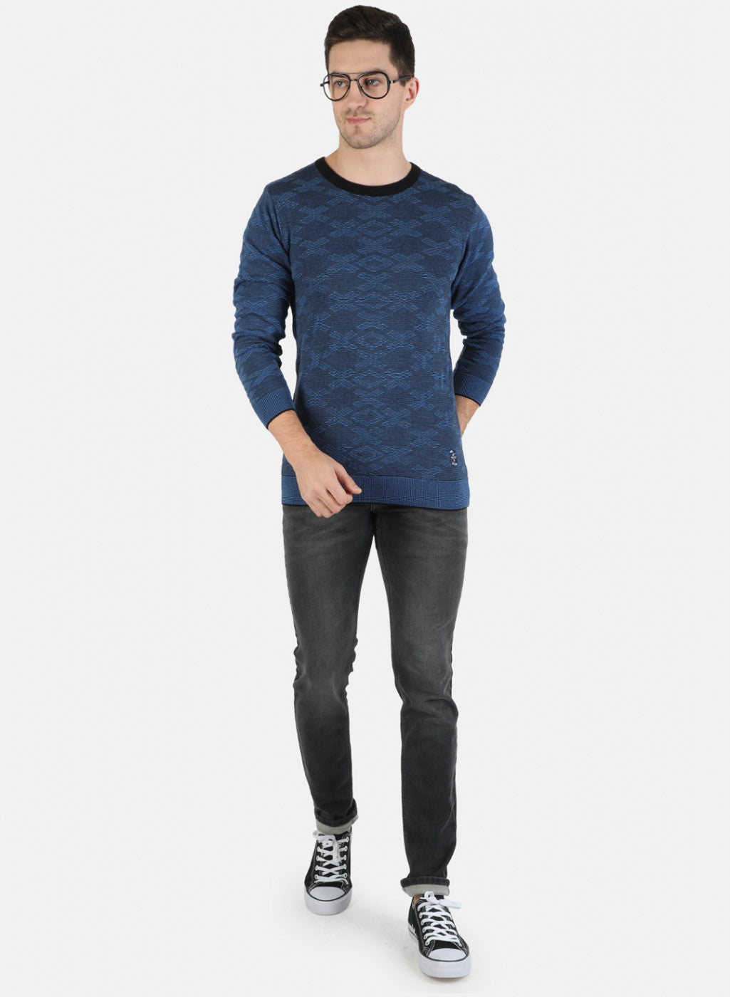 Men Blue Self Pullover