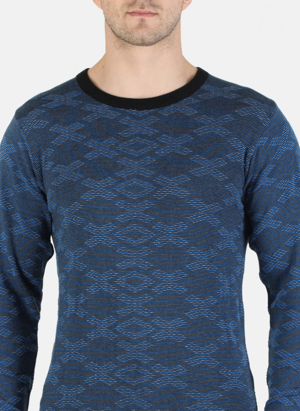 Men Blue Self Pullover