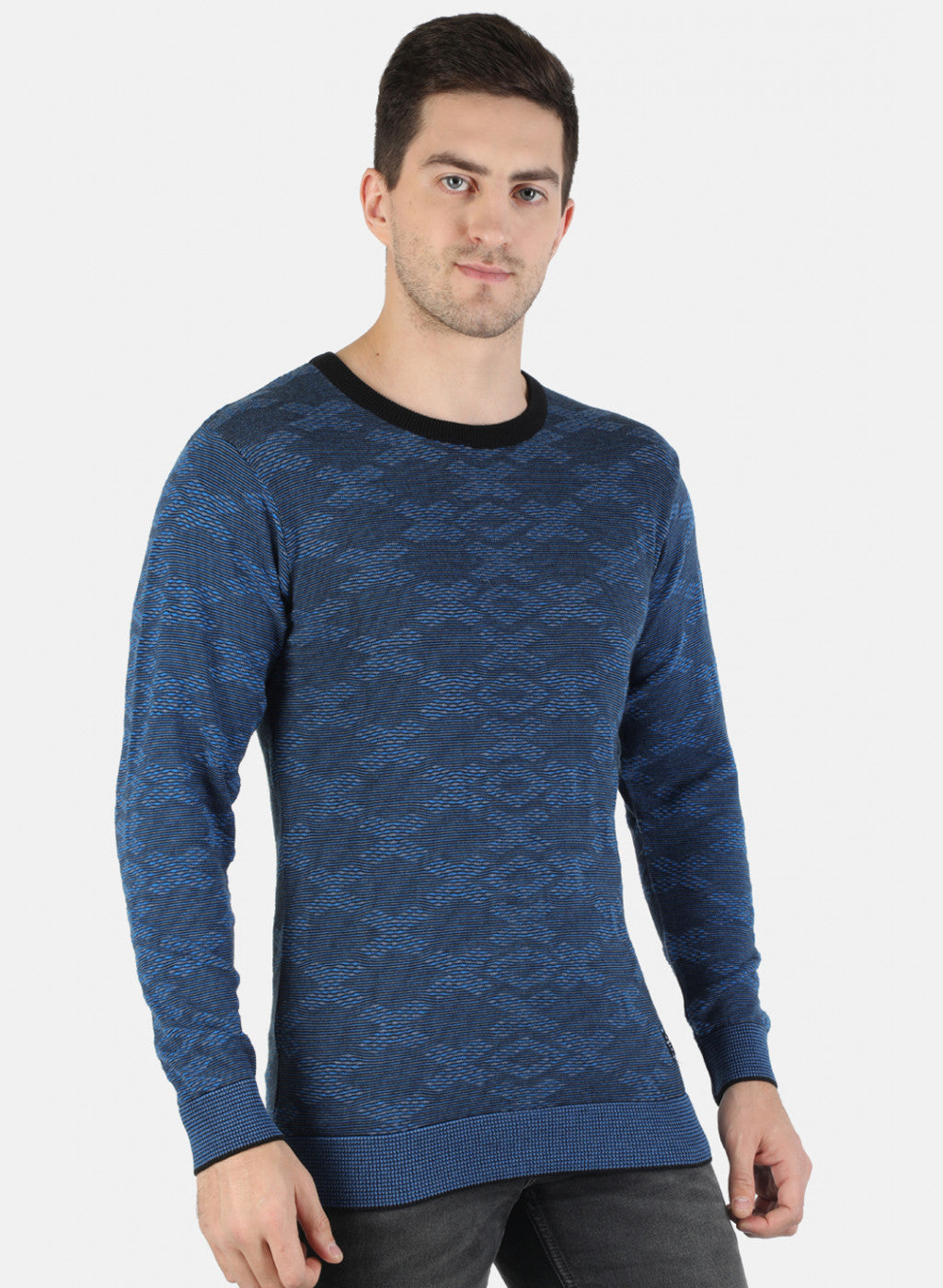 Men Blue Self Pullover