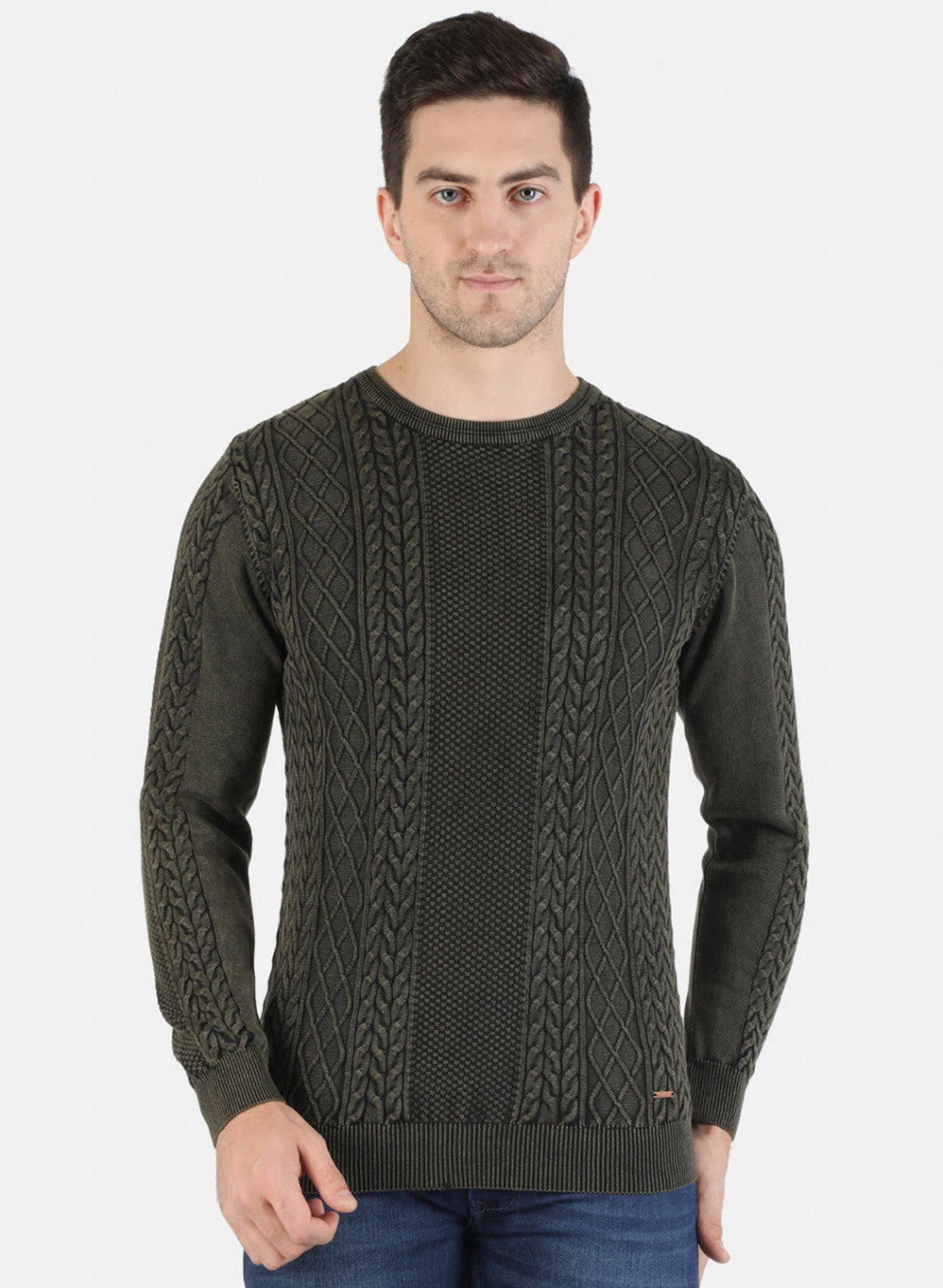 Men Olive Self Pullover