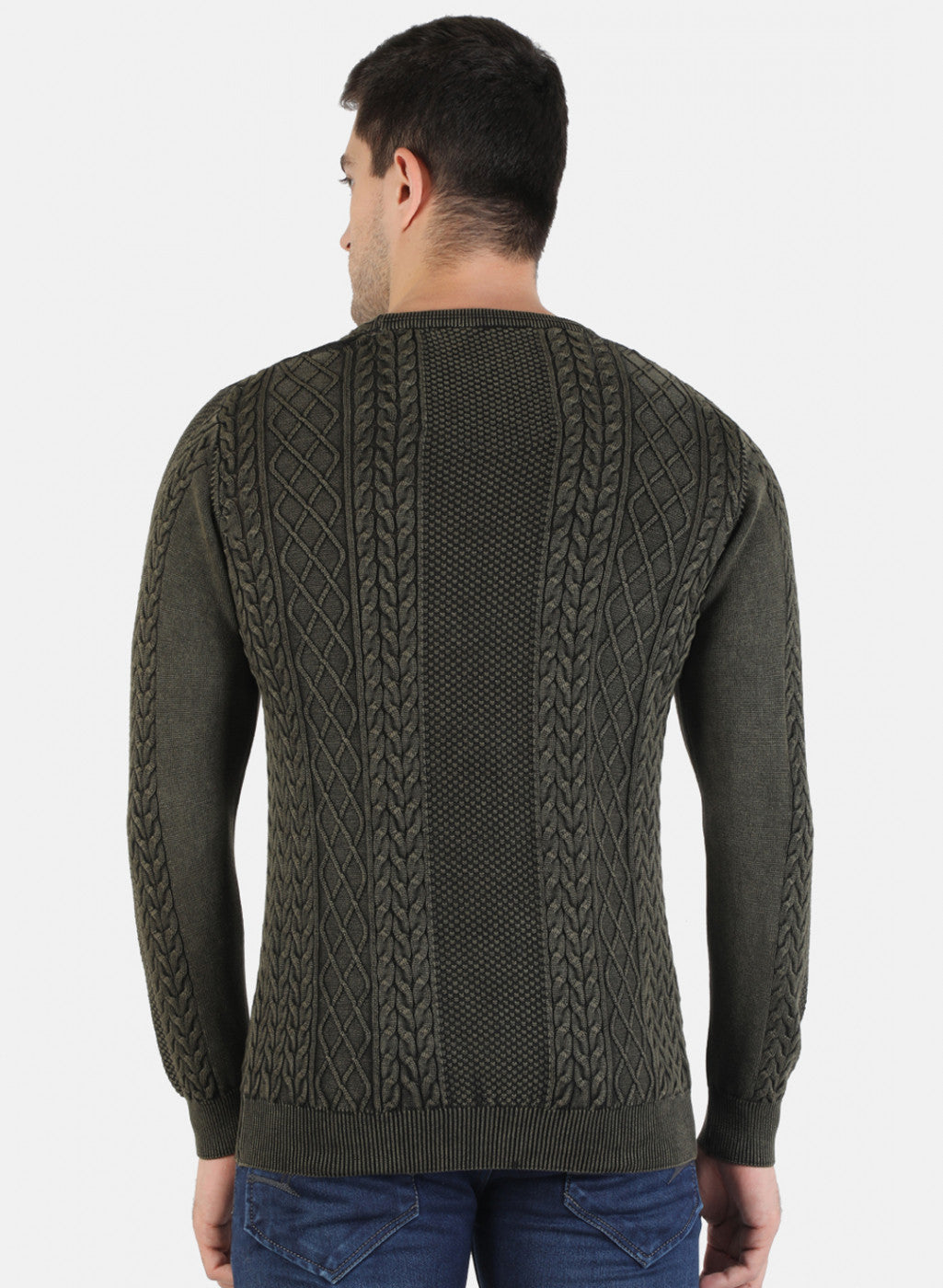 Men Olive Self Pullover