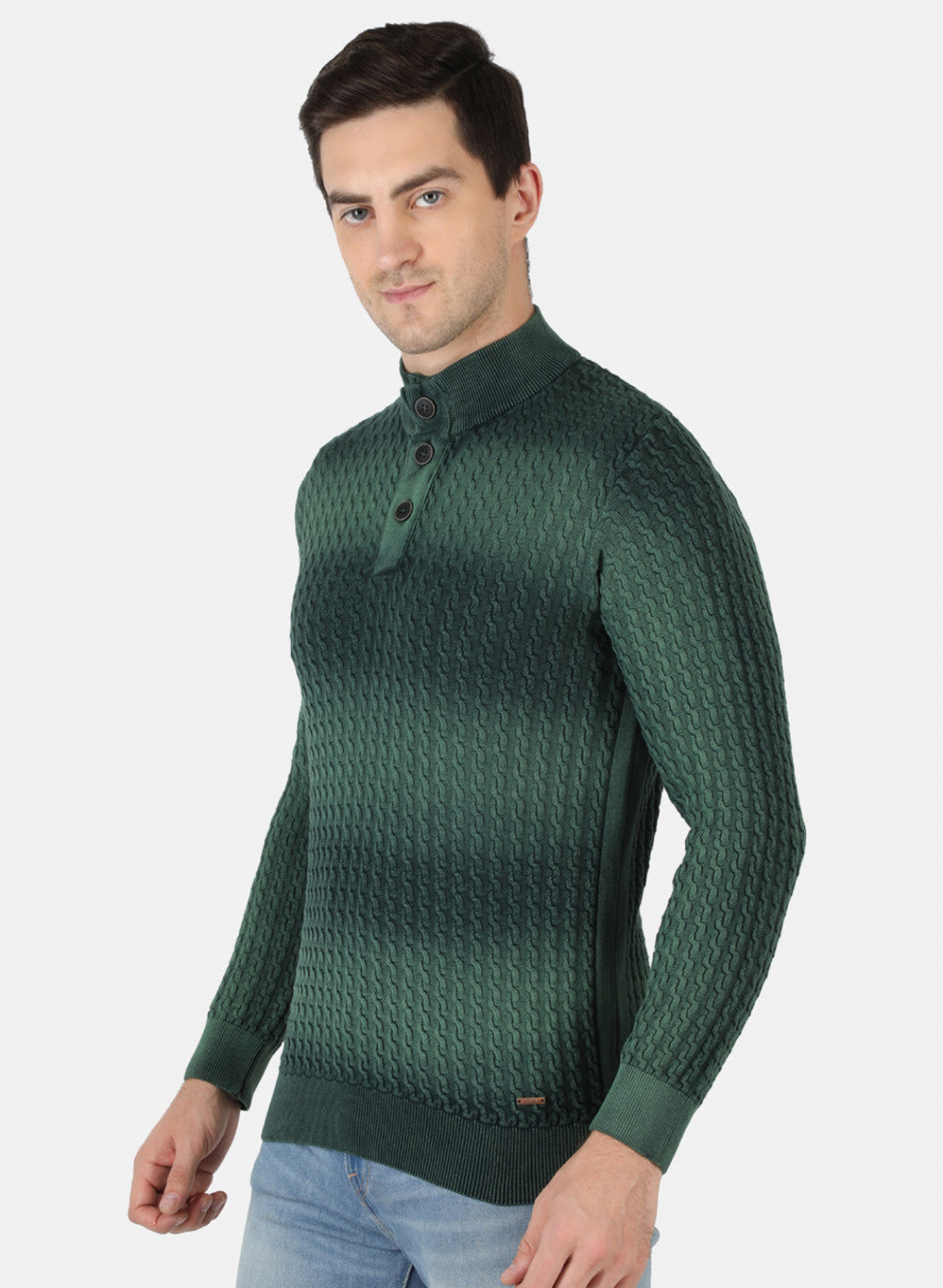 Men Green Self Design Pullover