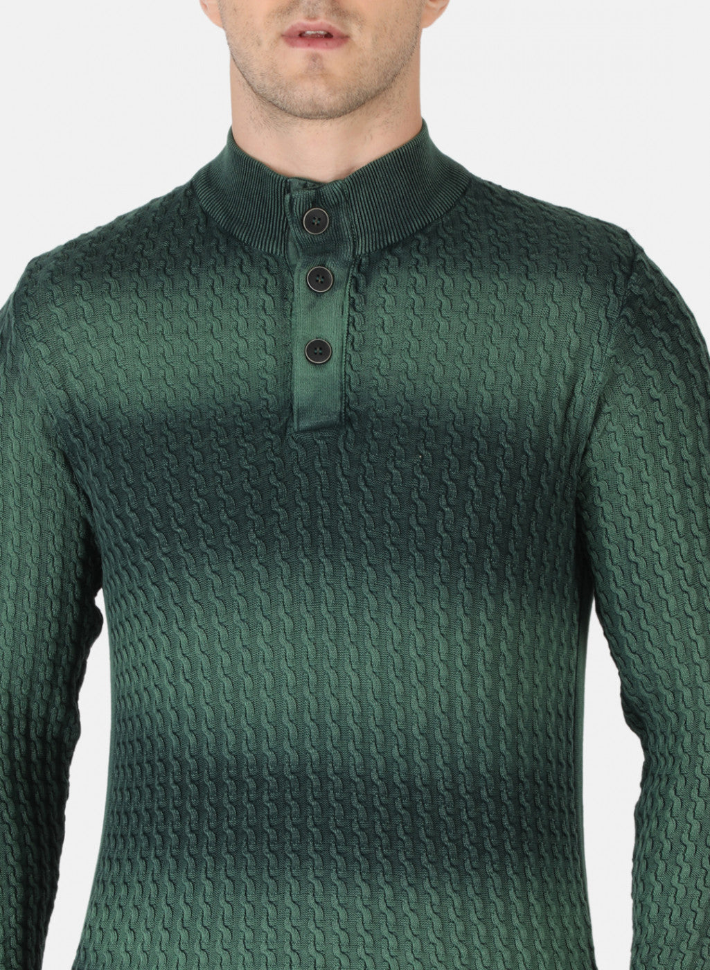 Men Green Self Design Pullover