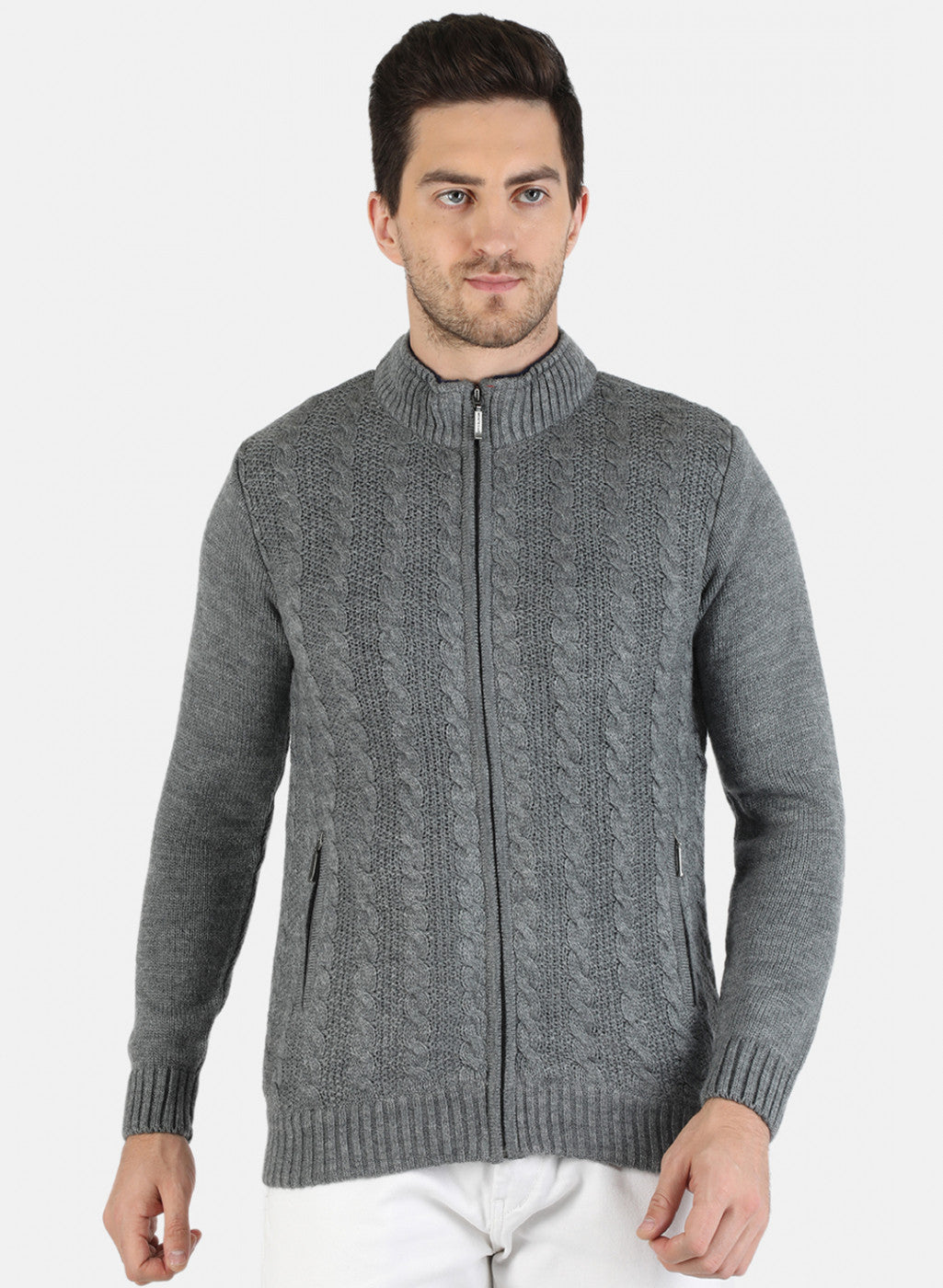 Men Grey Self Design Pullover