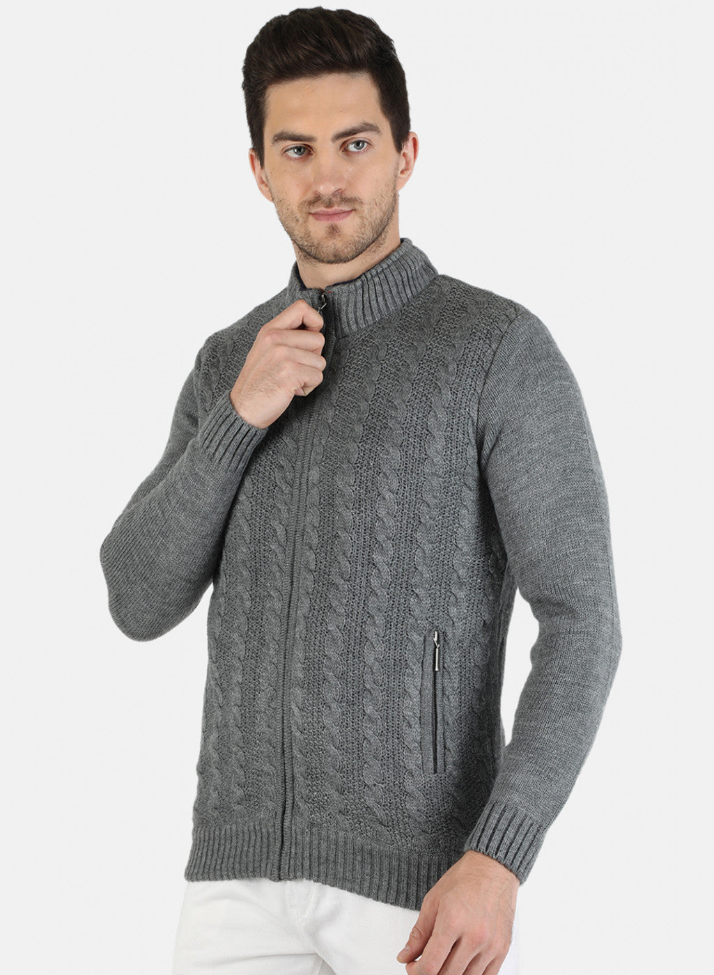 Men Grey Self Design Pullover