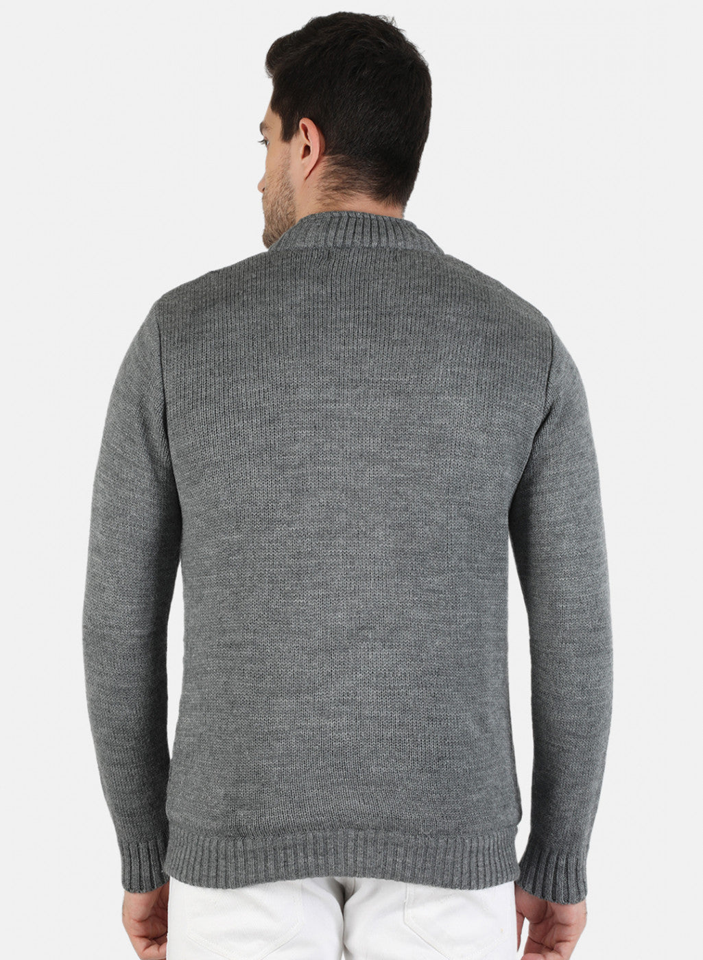 Men Grey Self Design Pullover