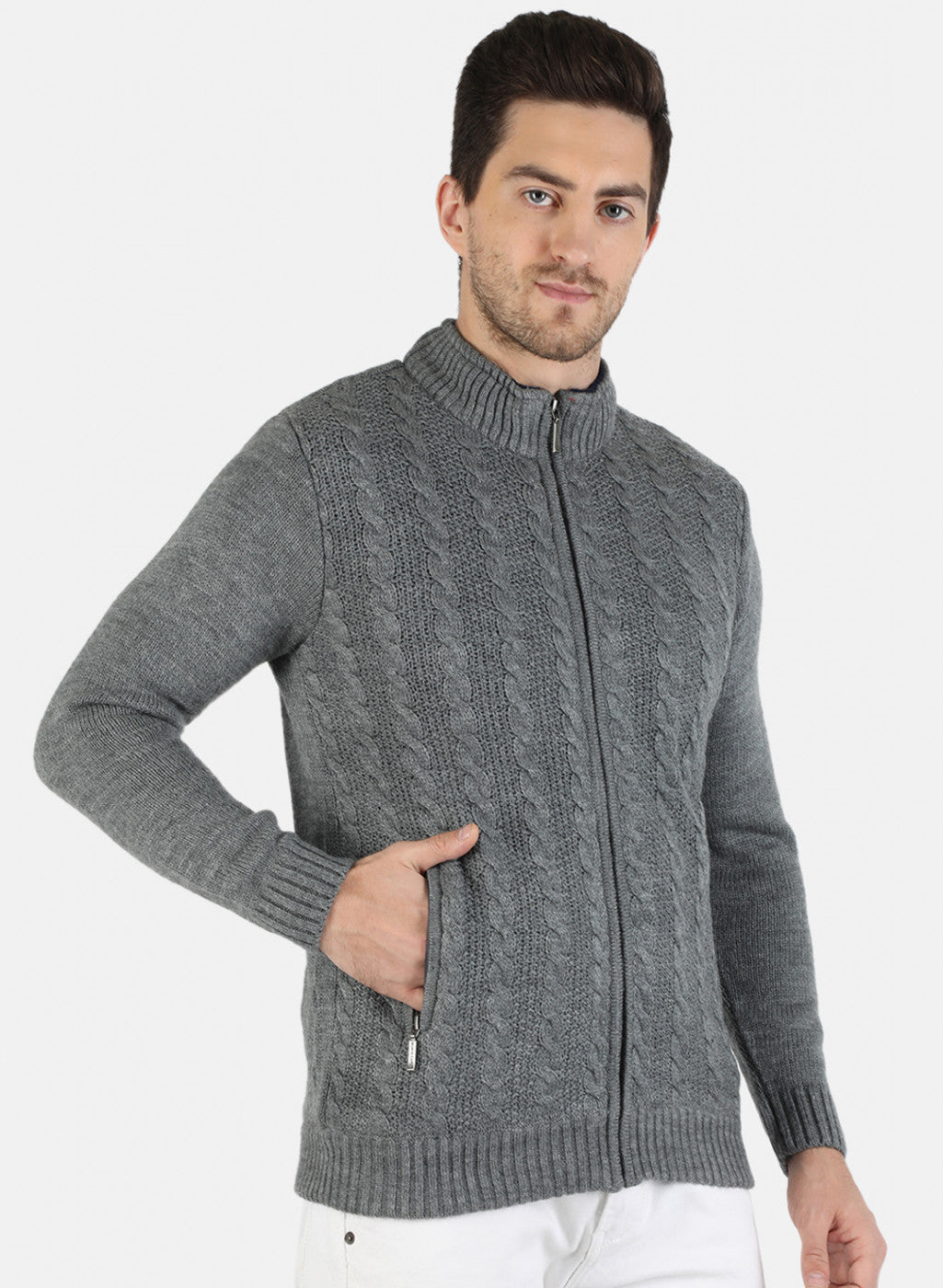 Men Grey Self Design Pullover