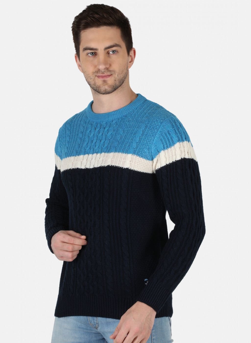 Men NAvy Blue Self Design Pullover