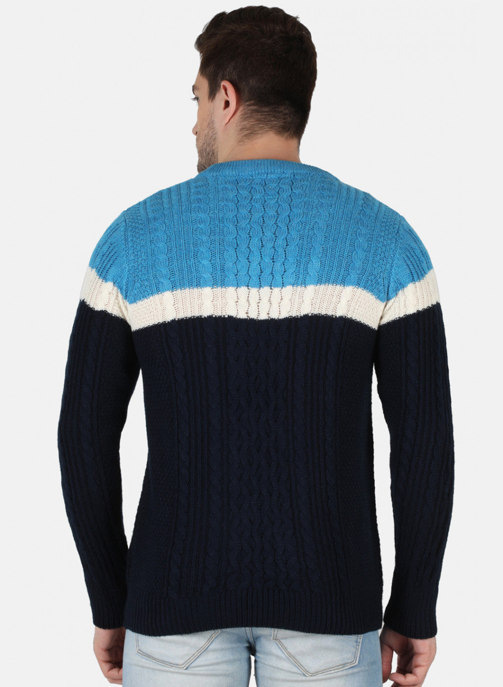 Men NAvy Blue Self Design Pullover