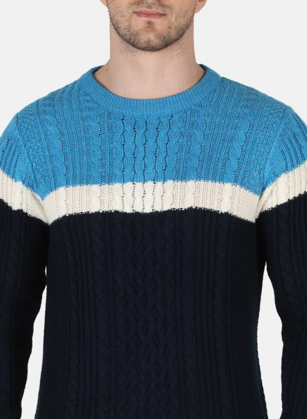 Men NAvy Blue Self Design Pullover