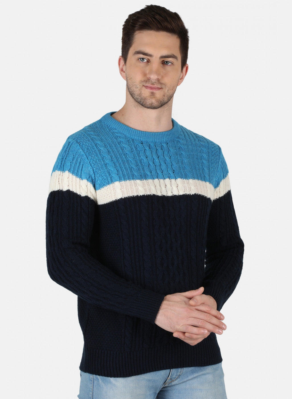 Men NAvy Blue Self Design Pullover