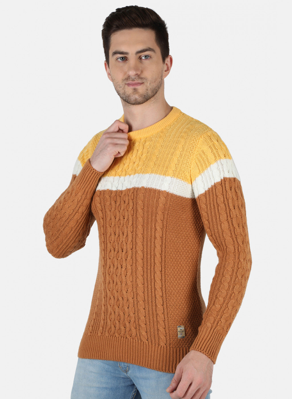 Men Orange Self Design Pullover