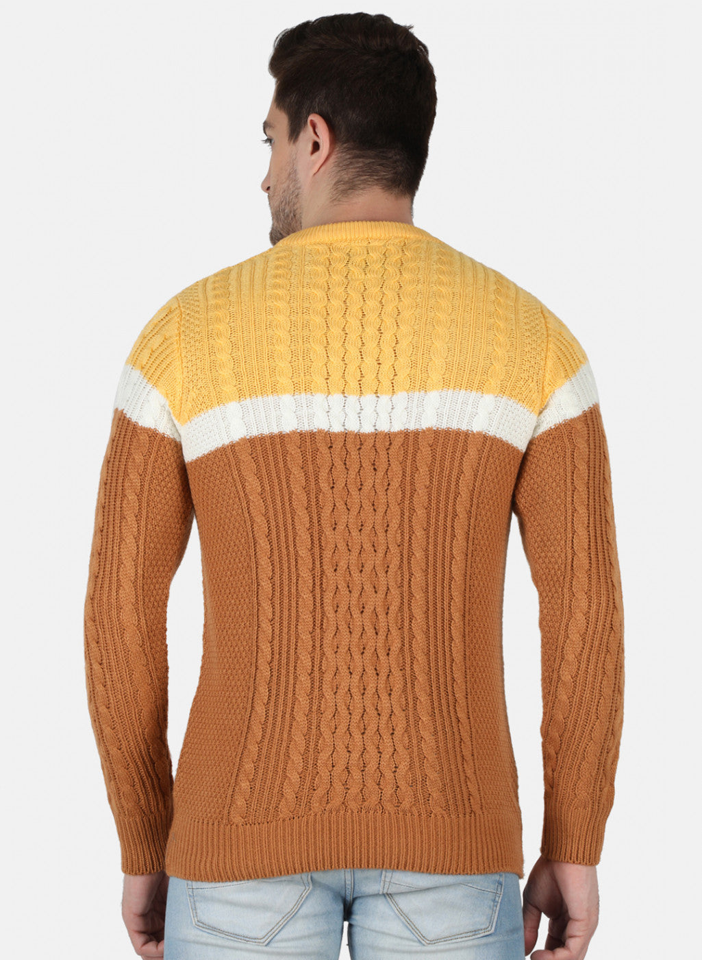 Men Orange Self Design Pullover