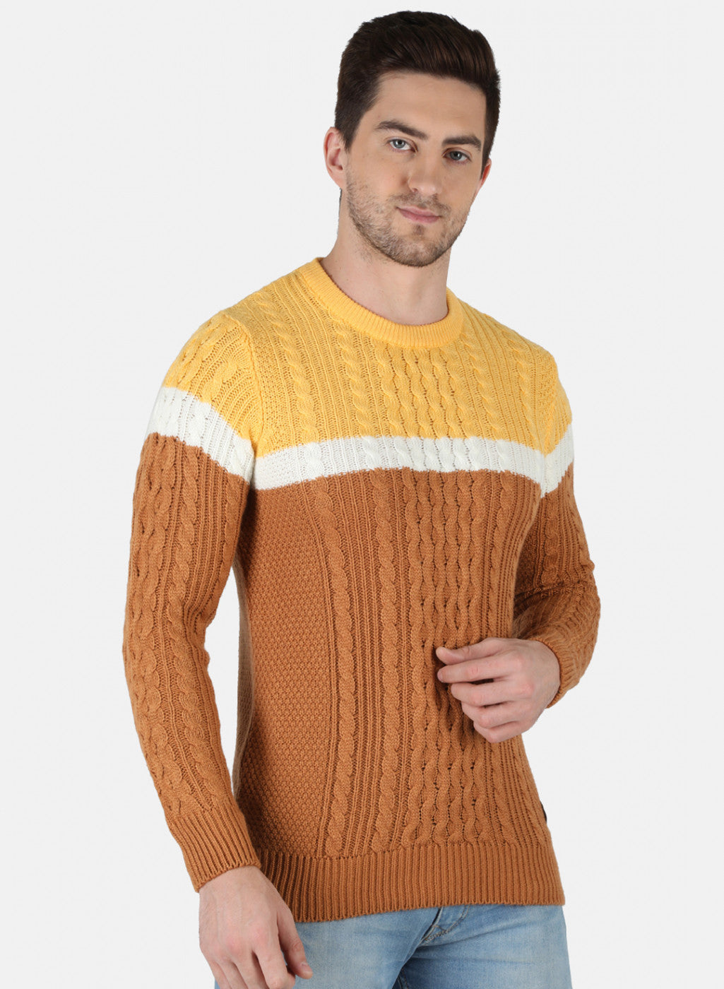 Men Orange Self Design Pullover