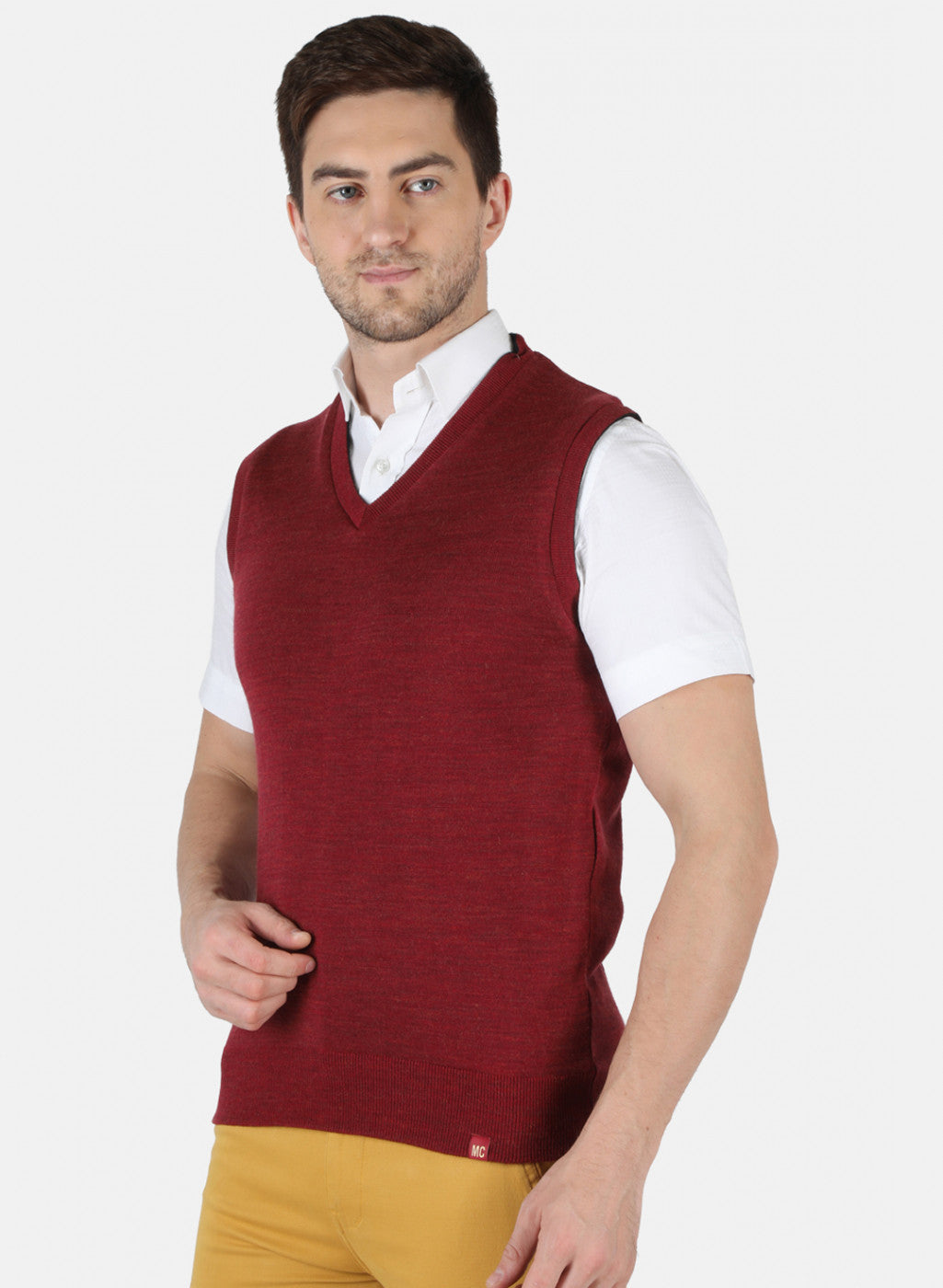 Men Red Reversible Self Design Sweater