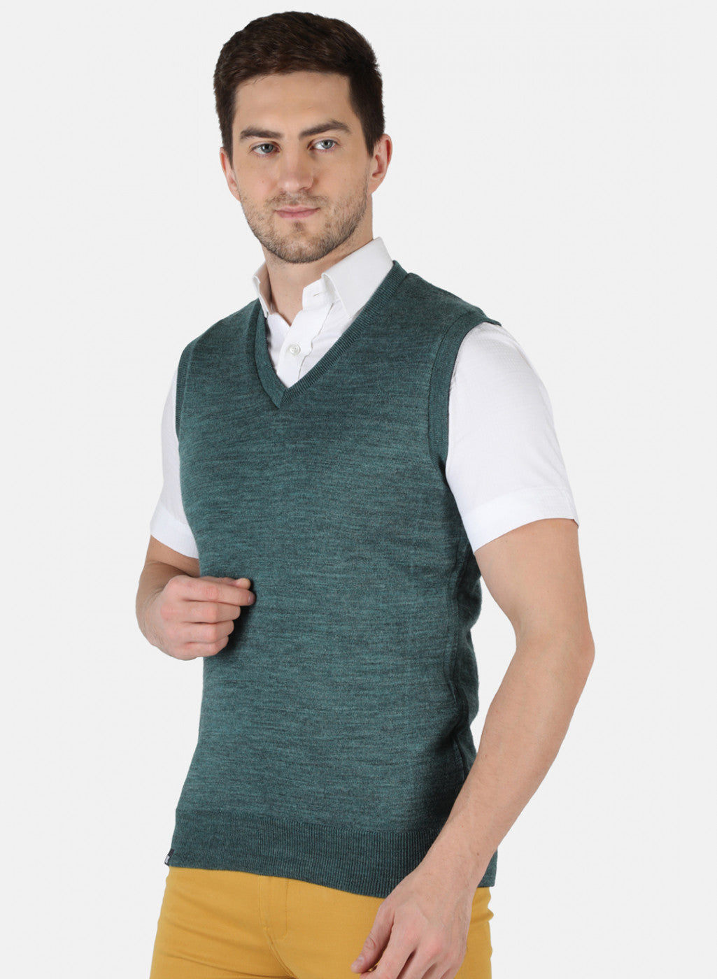 Men Green Reversible Self Design Sweater