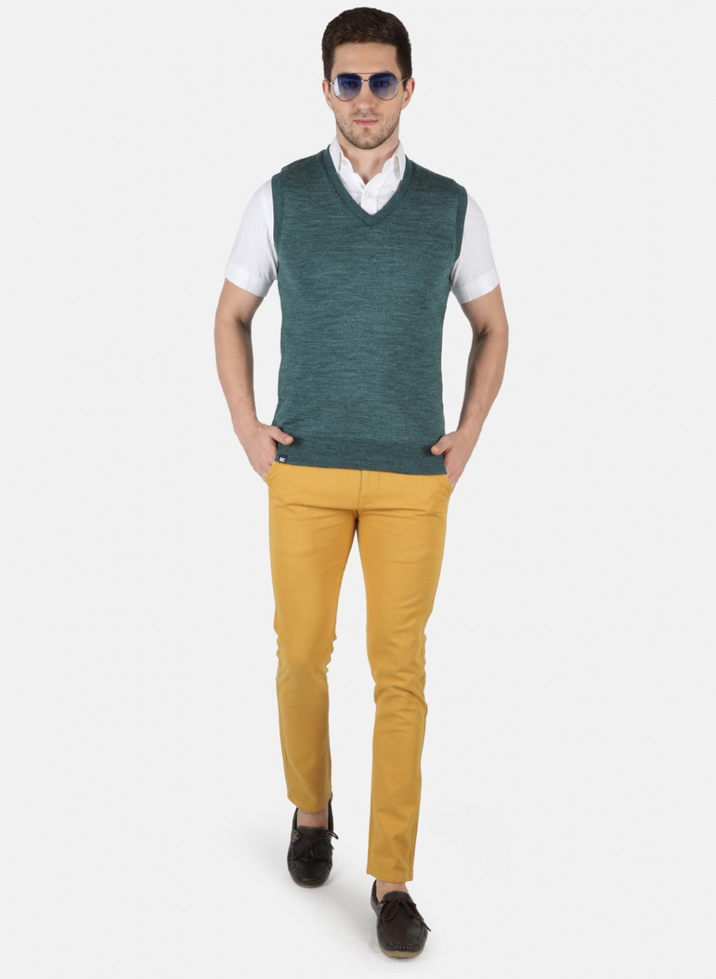 Men Green Reversible Self Design Sweater