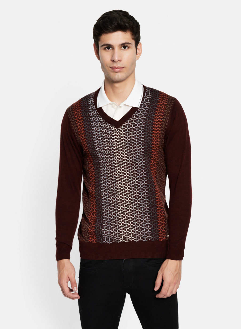 Men Maroon Solid Pullover