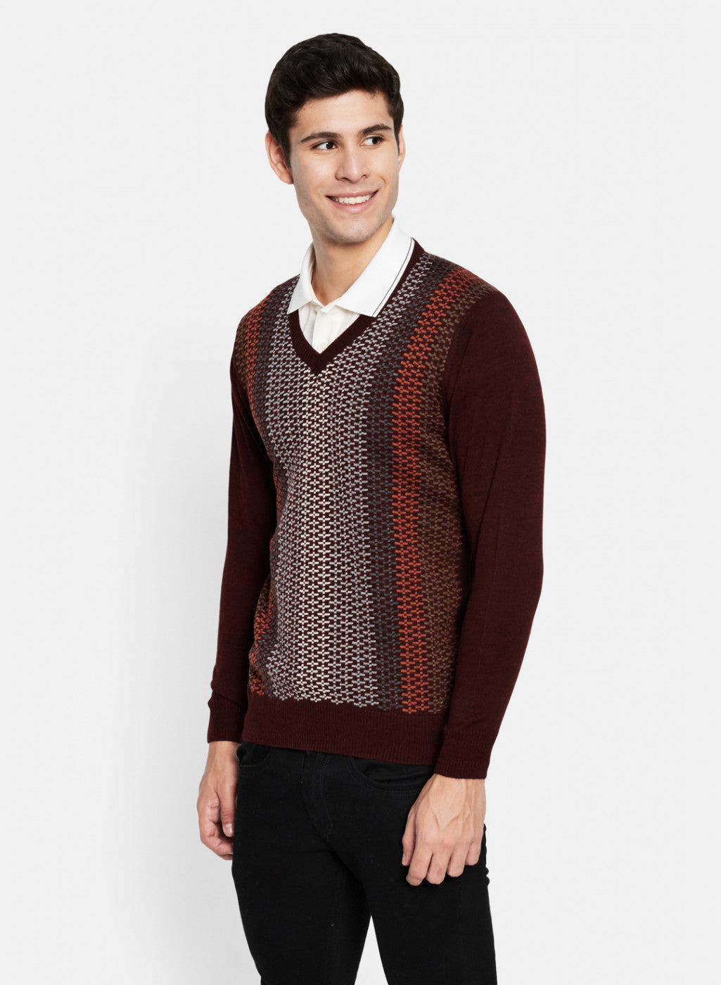 Men Maroon Solid Pullover