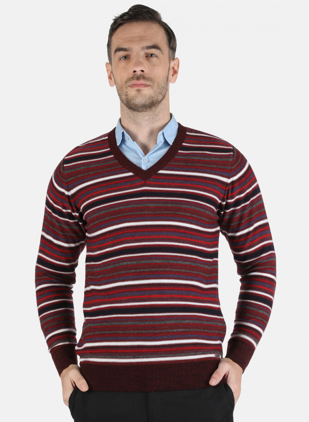 Men Maroon Self Design Pullover