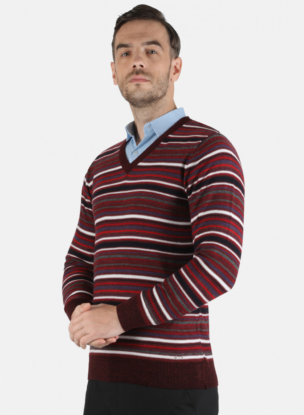 Men Maroon Self Design Pullover