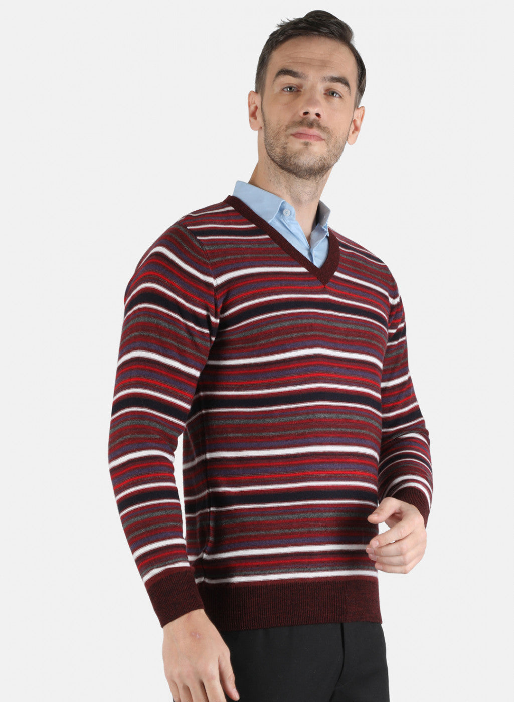 Men Maroon Self Design Pullover