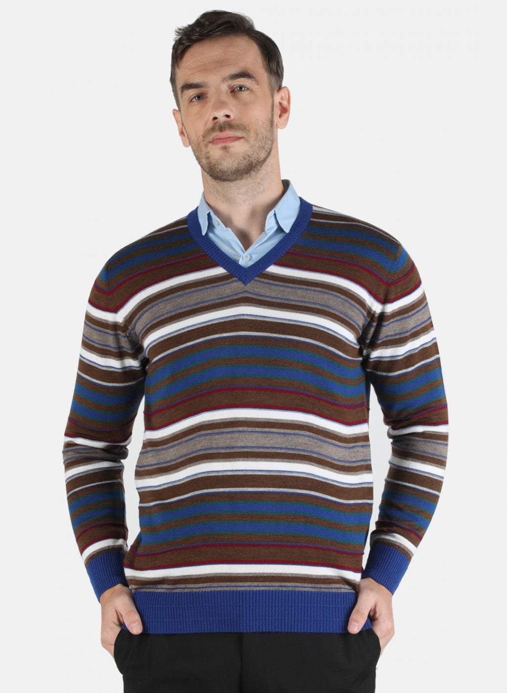 Men Blue Self Design Pullover