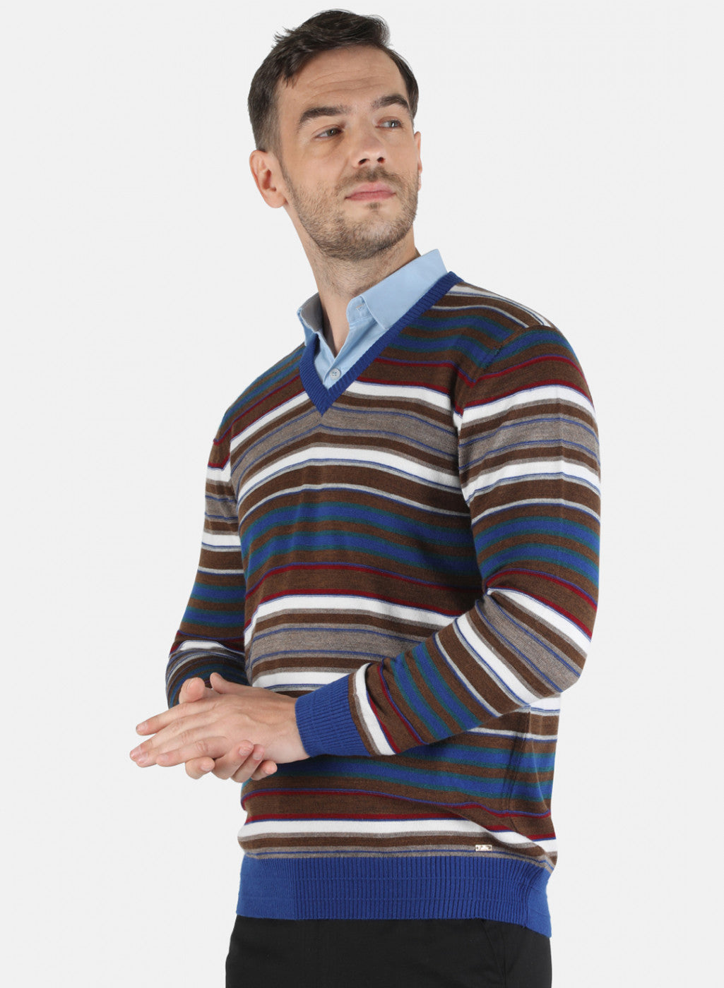 Men Blue Self Design Pullover