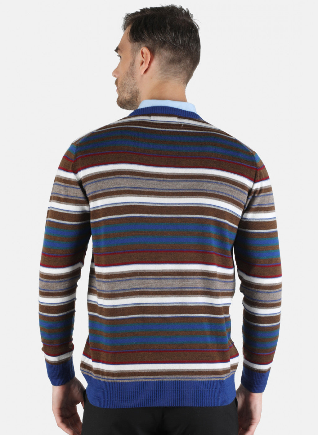 Men Blue Self Design Pullover