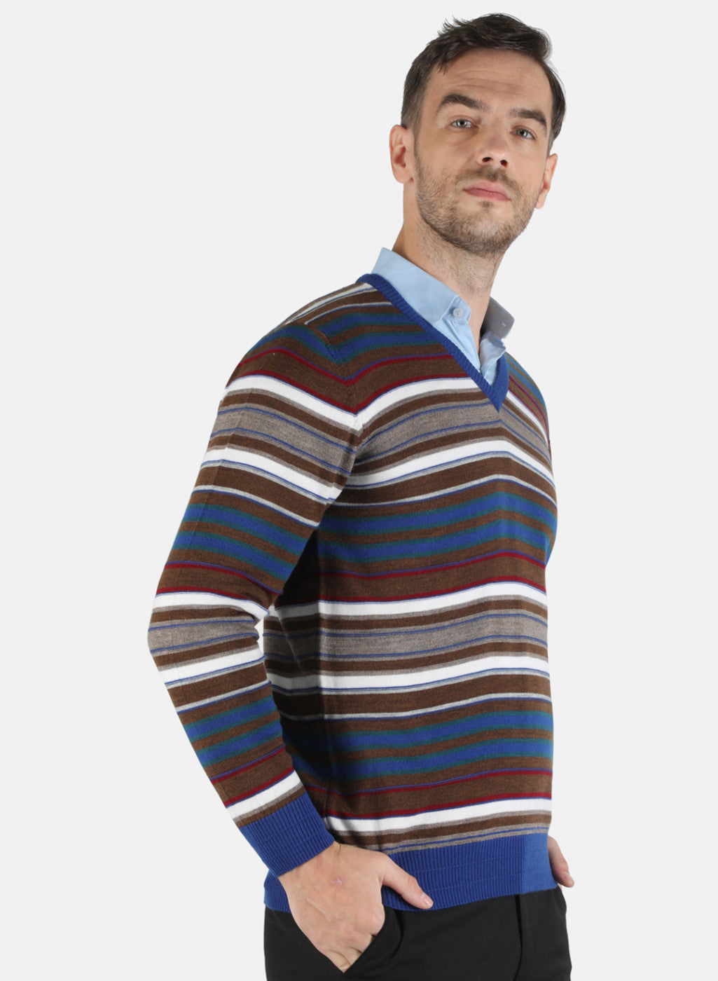 Men Blue Self Design Pullover