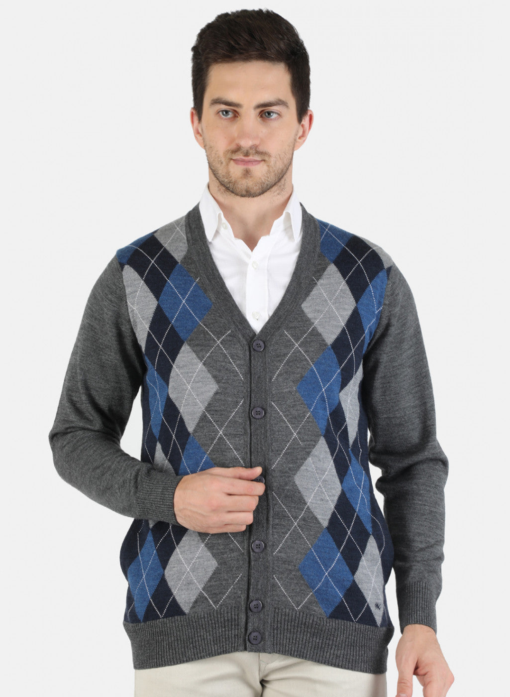 Men Grey Self Design Cardigan