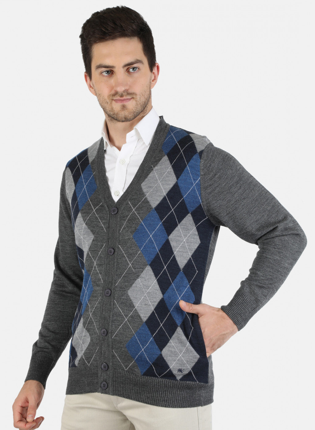 Men Grey Self Design Cardigan